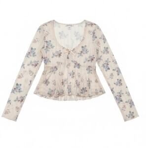 RSQ Y2K Cottage Fairy Babydoll Long Sleeve Top Medium Floral Semi Sheer Coquette